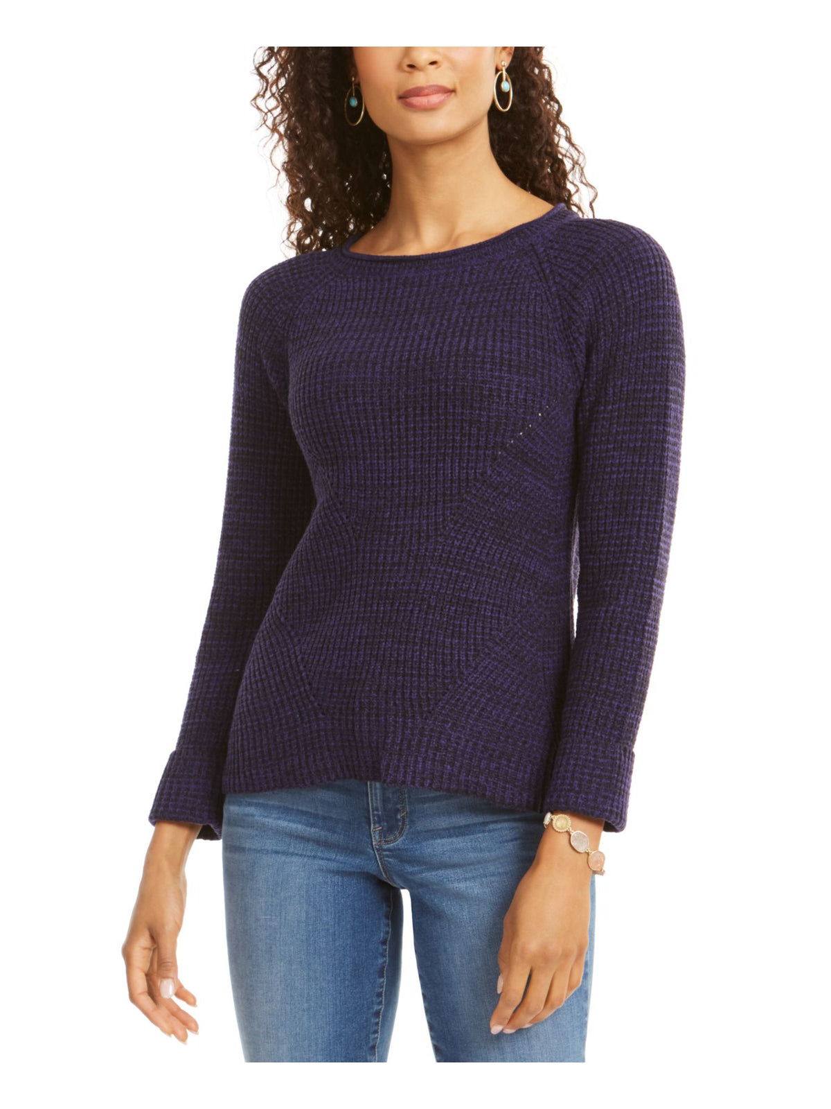 Style & Co Women's Textured Long Sleeve Jewel Neck Sweater Purple Size Petite Medium