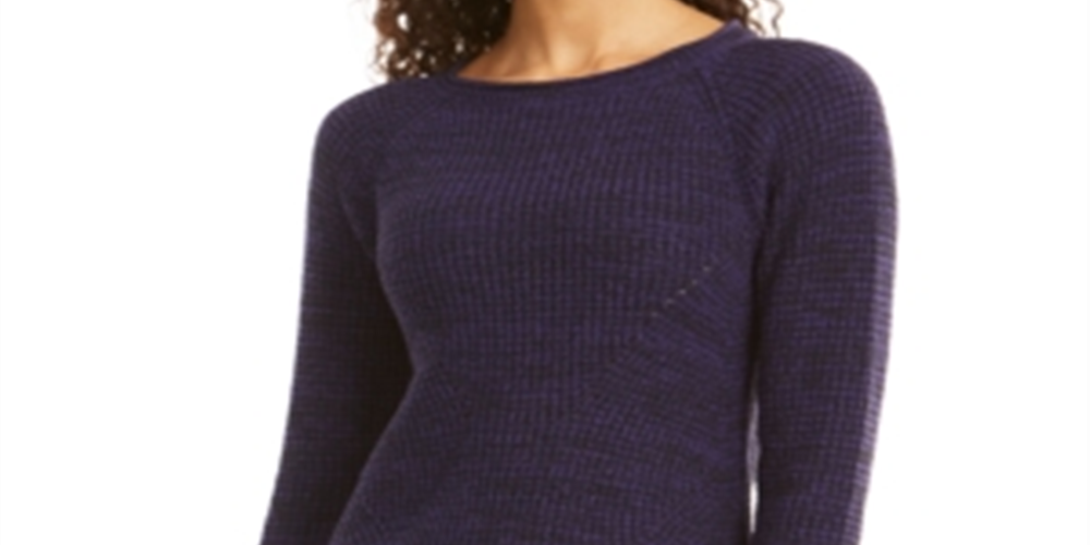 Style & Co Women's Textured Long Sleeve Jewel Neck Sweater Purple Size Petite Medium