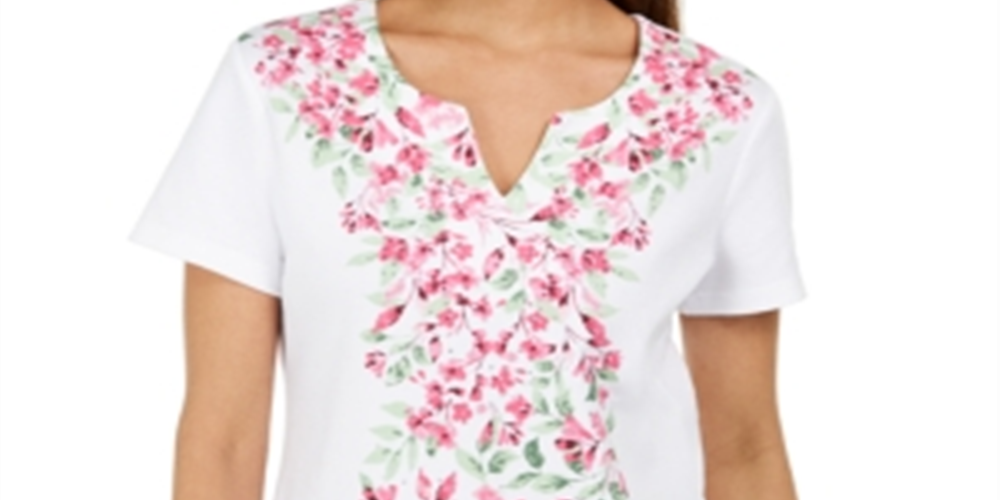 Karen Scott Women's Floral Print Top Pink Size Petite Small
