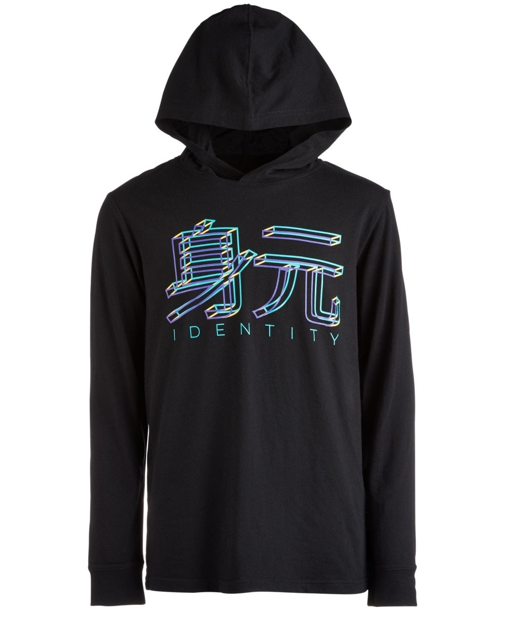 Ideology Big Boy's Graphic-Print Hooded T-Shirt Black Size Medium