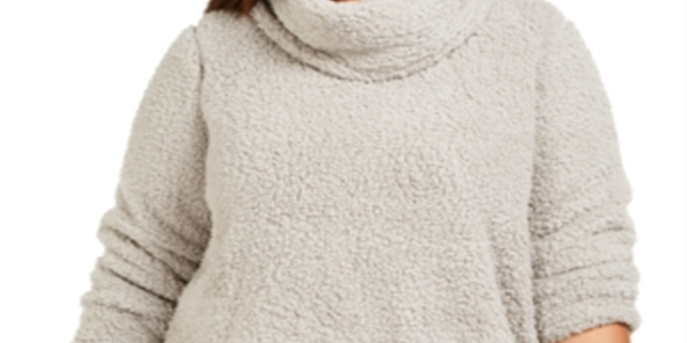 Style & Co Women's Plus Cowlneck Faux Sherpa Sweater Gray Size 0X