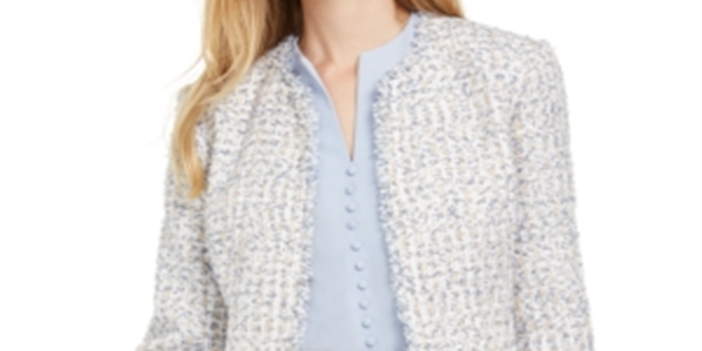 Calvin Klein Women's Open Front Tweed Jacket White Combo Size 2