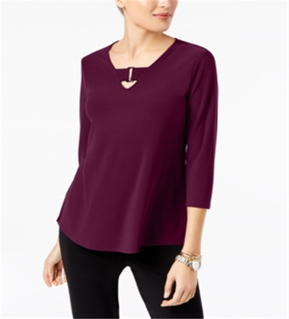 Alfani Women's Buckle Detail Tunic Merlot  Size Petite S/M