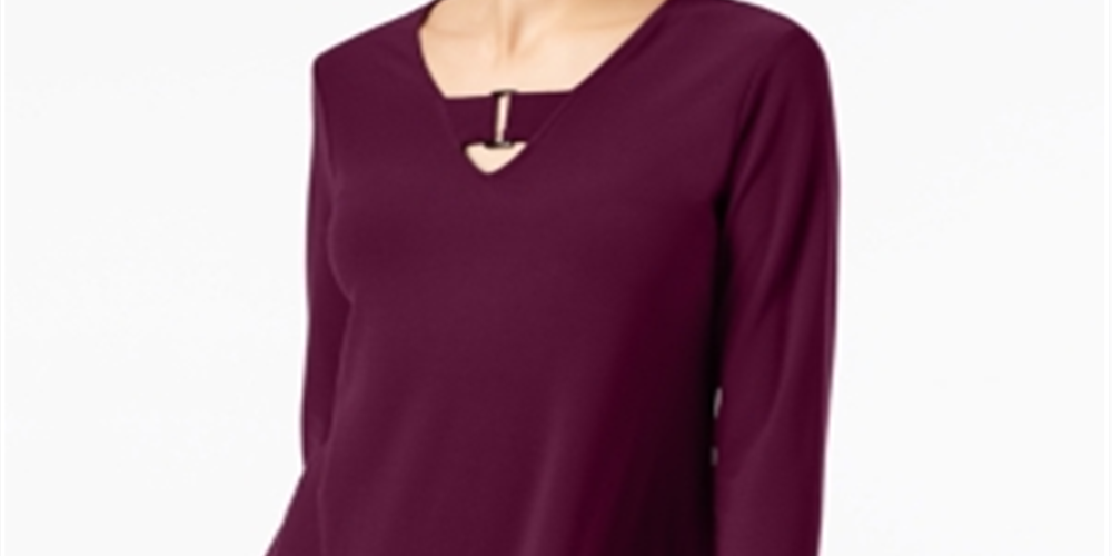 Alfani Women's Buckle Detail Tunic Merlot  Size Petite S/M