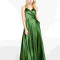 Morgan & Co Women's Pleated Surplice Satin Gown Green Size 3