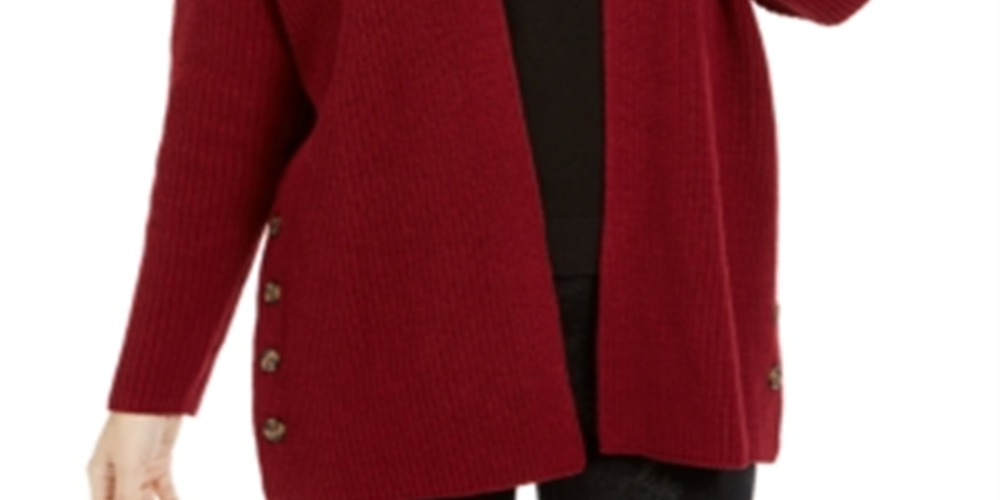 Style & Co Women's Button Side Oversized Cardigan Red Size Medium