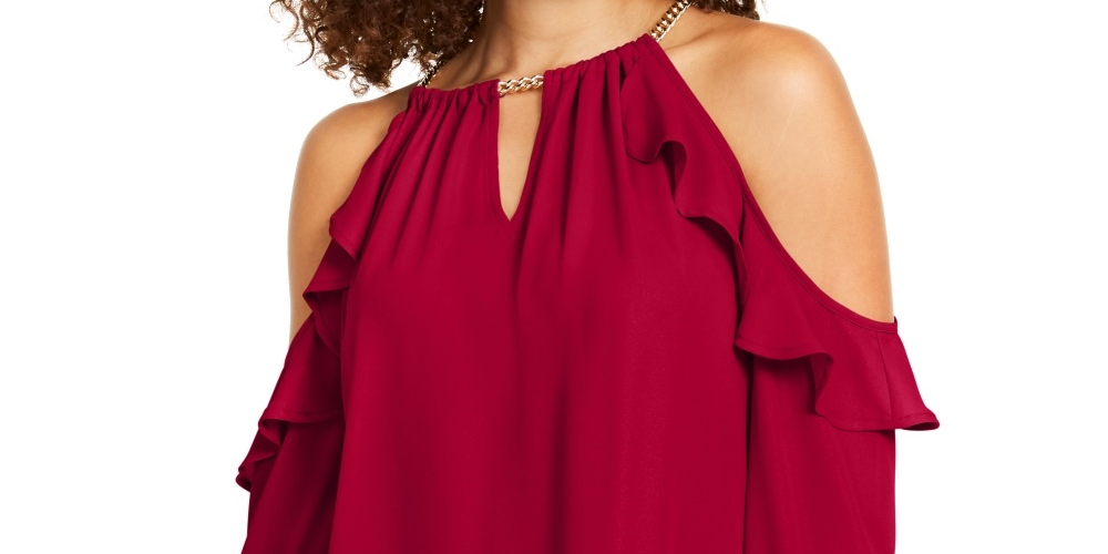 Thalia Sodi Women's Ruffled Cold-Shoulder Top   Red Size Large