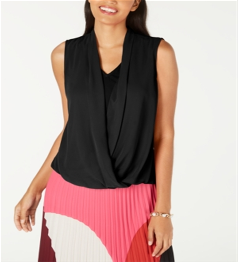 Alfani Women's Sleeveless Draped Front Top Black Size Petite Small
