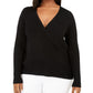 INC International Concepts Women's Plus Pointelle Surplice Black Size 0X