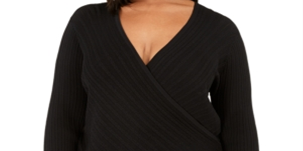 INC International Concepts Women's Plus Pointelle Surplice Black Size 0X