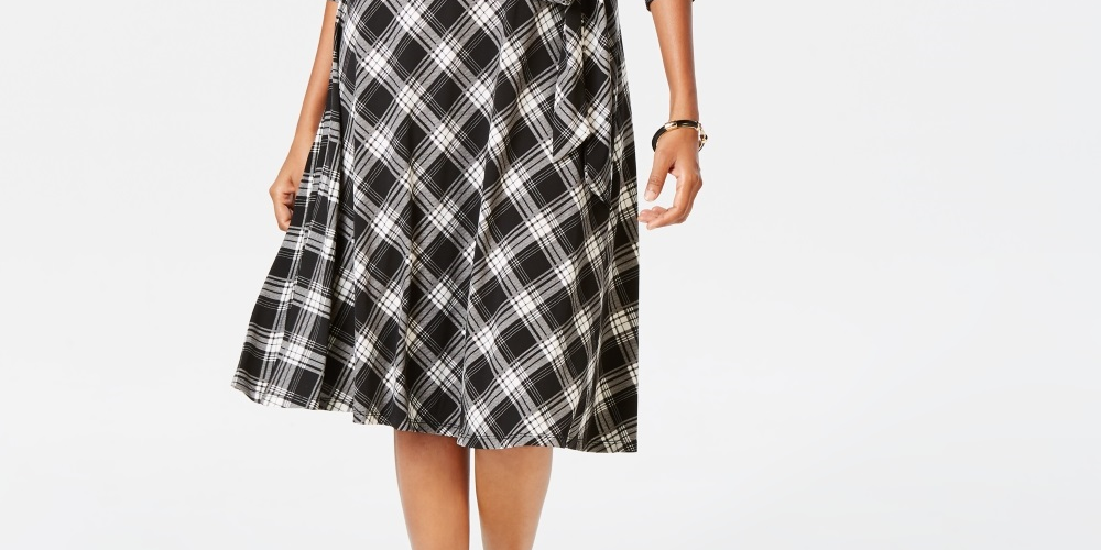 Charter Club Women's Plaid V Neck Dress Black Size Large