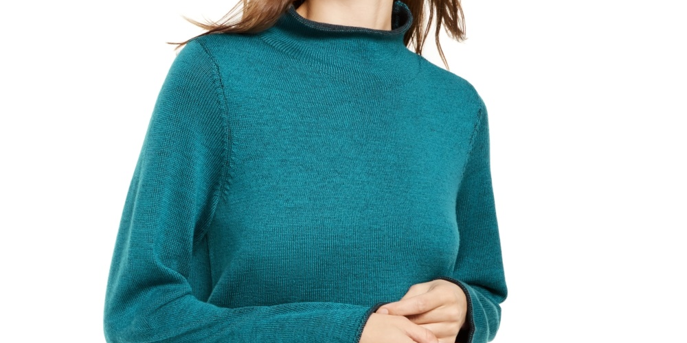 Eileen Fisher Women's Funnel-Neck Wool Sweater Green Size Medium