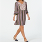 Style & Co Women's Printed Bell Sleeve Dress Green Size Petite S
