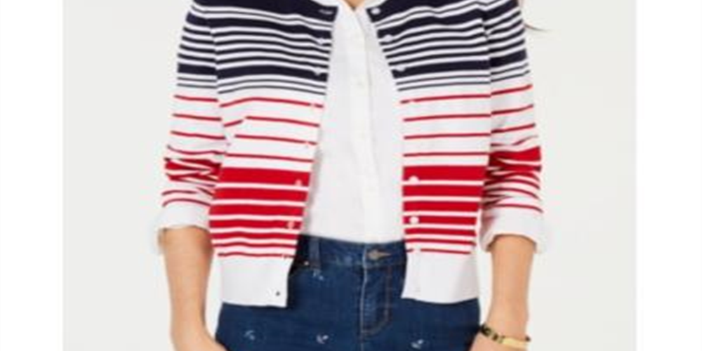 Charter Club Women's Striped Cardigan Blue Size XX-Large