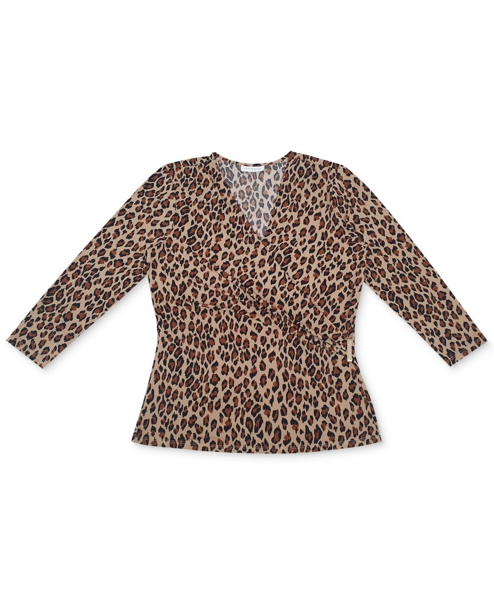 Charter Club Women's 3/4 Sleeve Crossover V Neck Blouse Brown Size Large