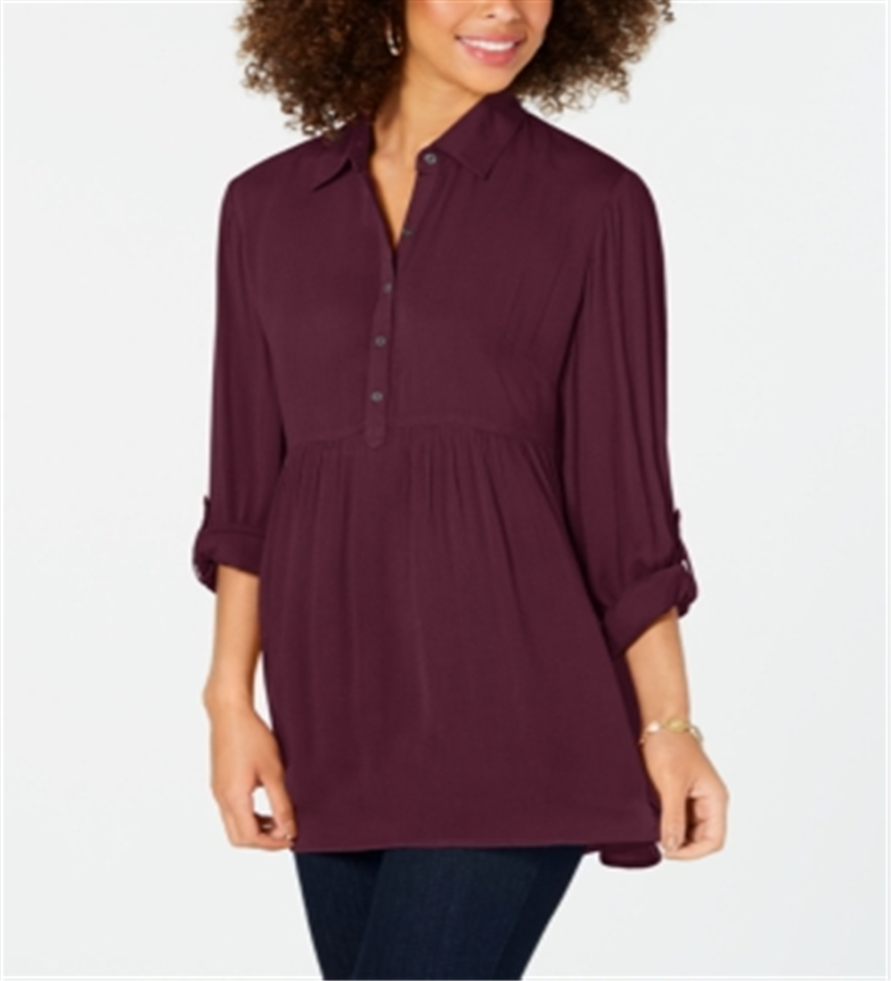 Style & Co Women's Babydoll Tunic Shirt Wine Size Petite P