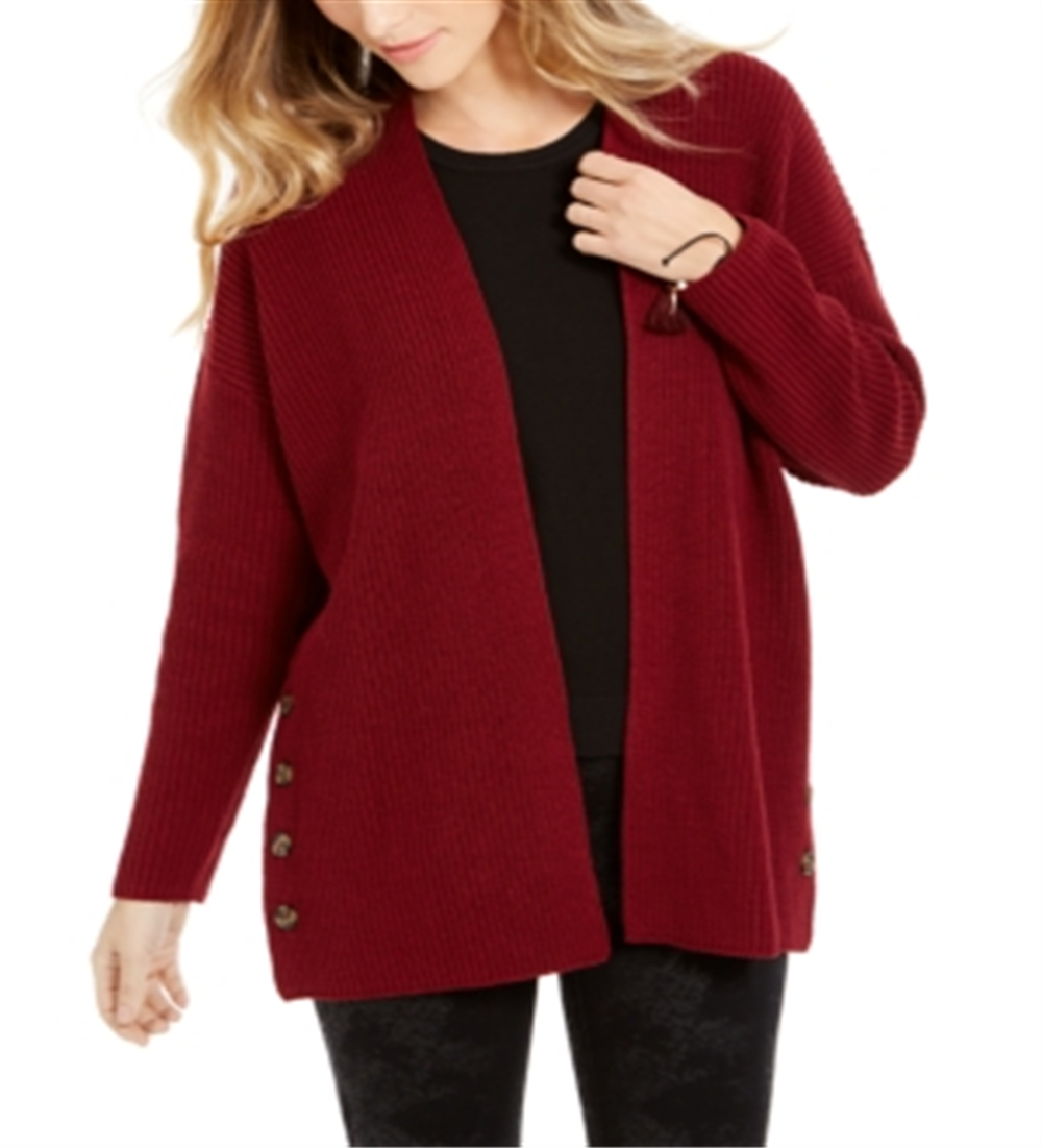 Style & Co Women's Open Front Button Trim Cardigan Wine Size -Petite S