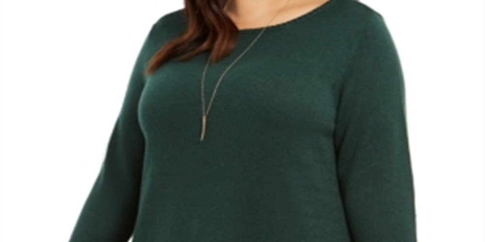 Style & Co Women's Plus Ruffled Trim Scoop Neck Sweater Green Size 0X