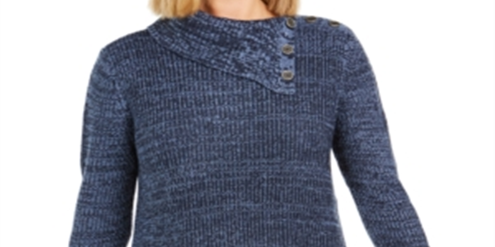 Style & Co Women's Envelope Neck Sweater Blue Size -Petite S