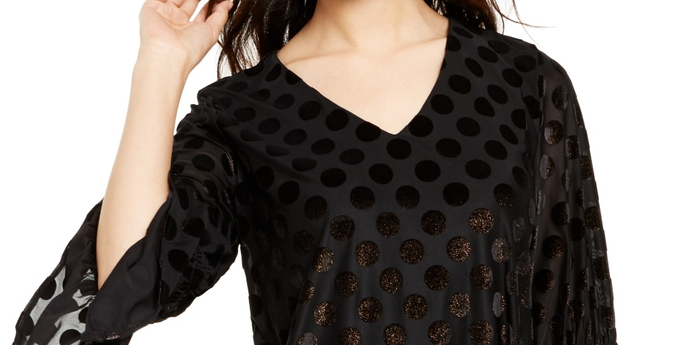 Alfani Women's Black Polka Dot 3/4 Sleeve Top  Size S Black Size Small