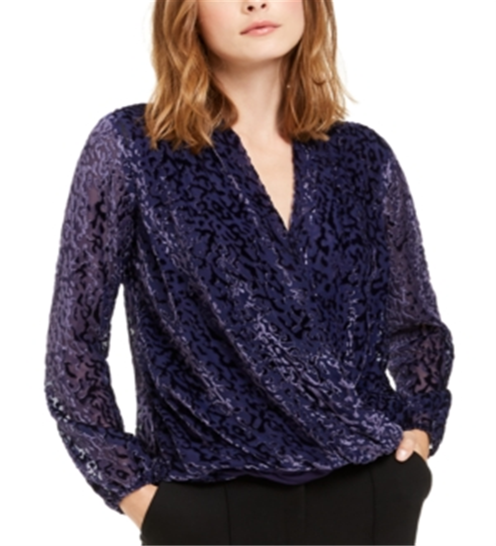 Alfani Women's Velvet Burnout Blouse Burnout Purple Size Petite L