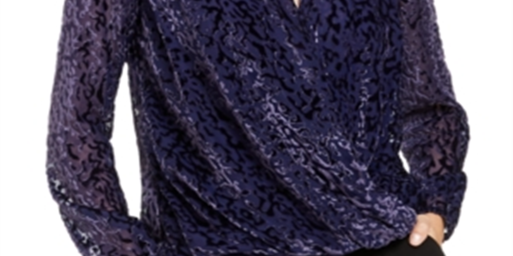 Alfani Women's Velvet Burnout Blouse Burnout Purple Size Petite L