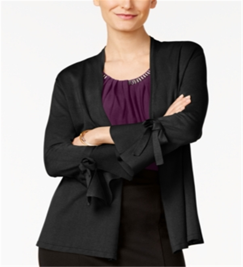 Alfani Women's Tie Sleeve Cardigan Black Size -Petite L