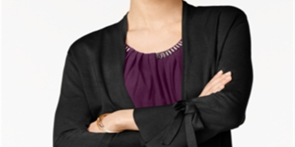 Alfani Women's Tie Sleeve Cardigan Black Size -Petite L