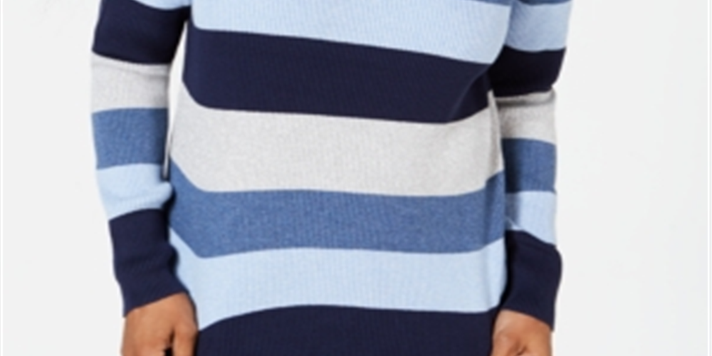 Karen Scott Women's Striped Mock Neck Cotton Sweater Blue Size Petite S/M