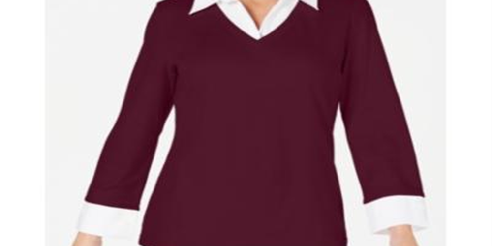 Karen Scott Women's Layered Look Cotton Top Merlot Size Petite S/M