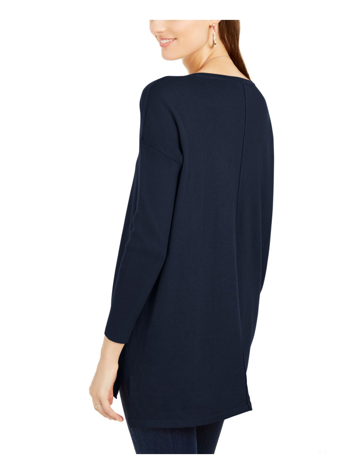 Style & Co Women's Seam front Long Sleeve Boat Neck Tunic Sweater Blue Size Petite X-Large
