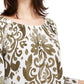 INC International Concepts Women's Ladder Stitch Printed Peasant Top Bright Brown Size Small