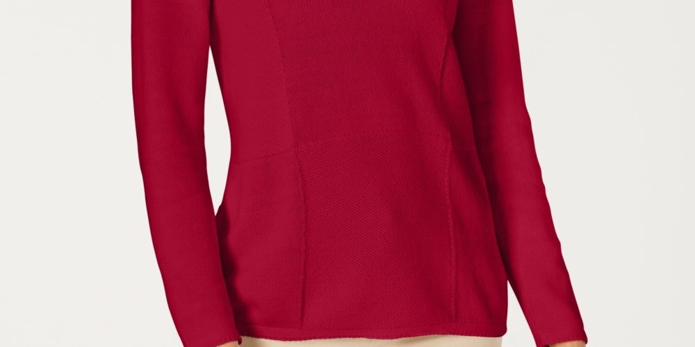 Karen Scott Women's Patchwork-Stitch Pullover Sweater Bright Red Size XX-Large