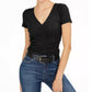 Bar III Women's Blouse Deep V Neck Ruuched Knit Top Black Size X-Small