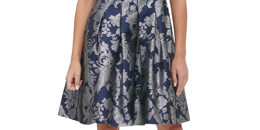 Tommy Hilfiger Women's Jacquard Fit & Flare Dress Blue Size 2