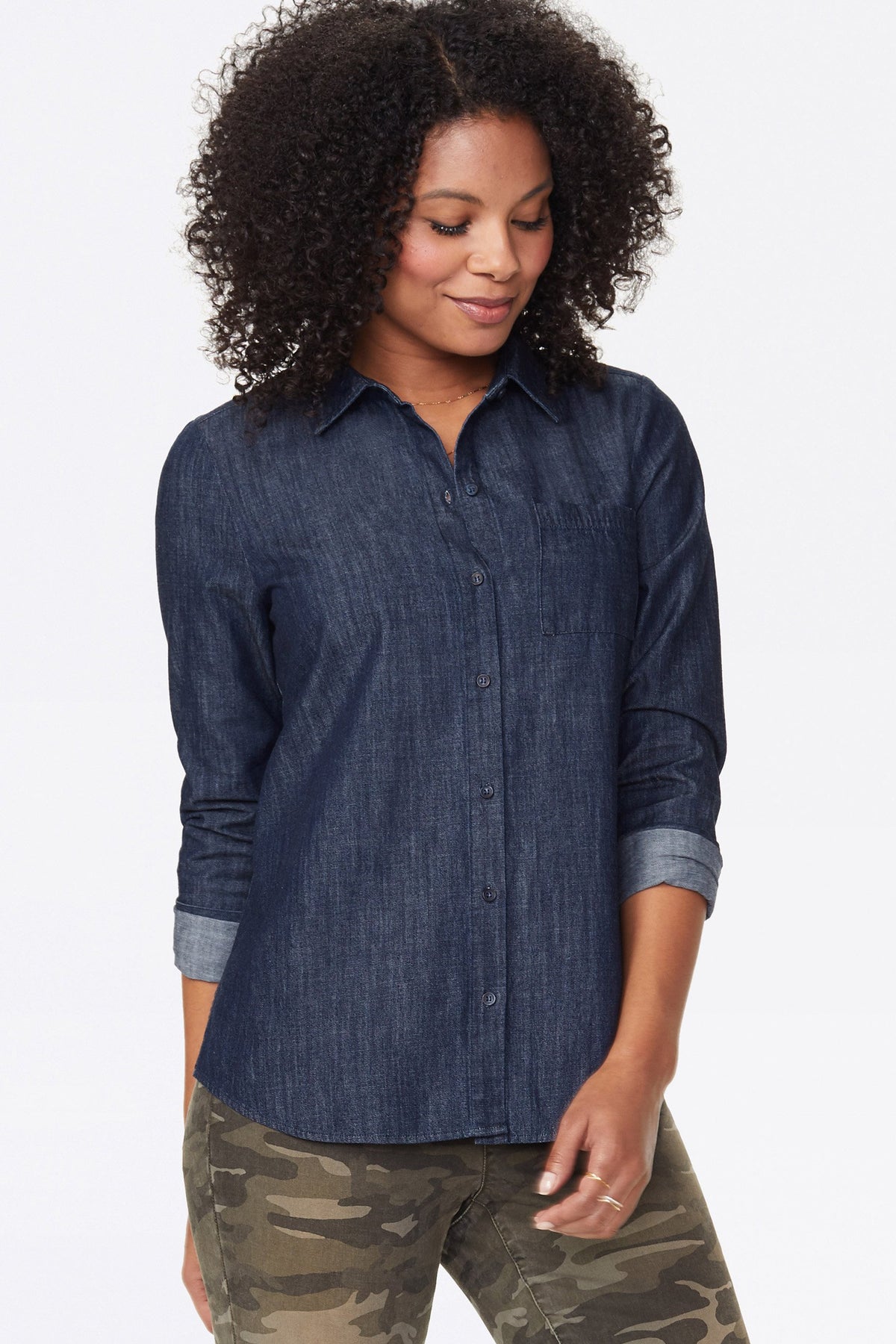 NYDJ Women's Chambray a Line City Shirt Blue Size M