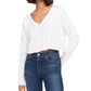 French Connection Women's Leona Pointelle Crop V-Neck Sweater White Size Large