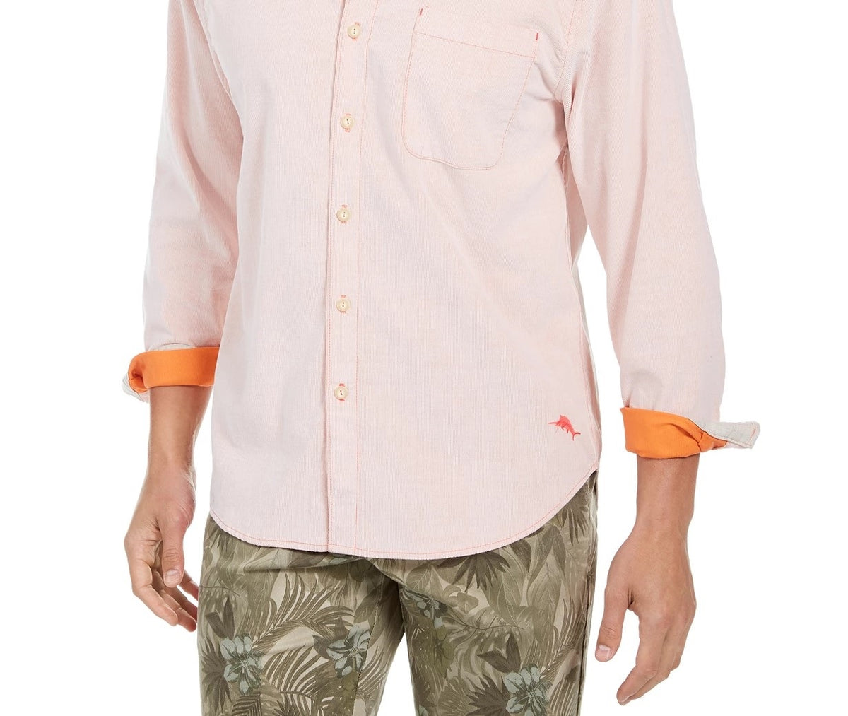 Tommy Bahama Men's Coastal Cord Shirt Orange Size X-Large