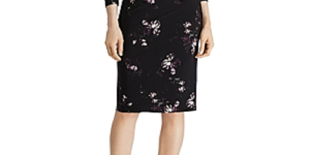Lauren Ralph Women's Floral-Print Jersey Dress Black Size 16