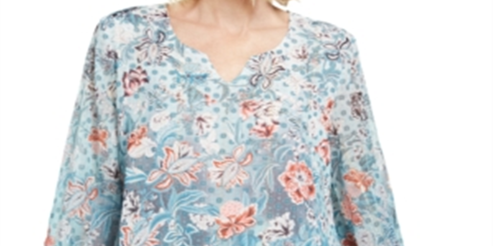 JM Collection Women's Split Neck Chiffon Tunic Teal  Size X-Small