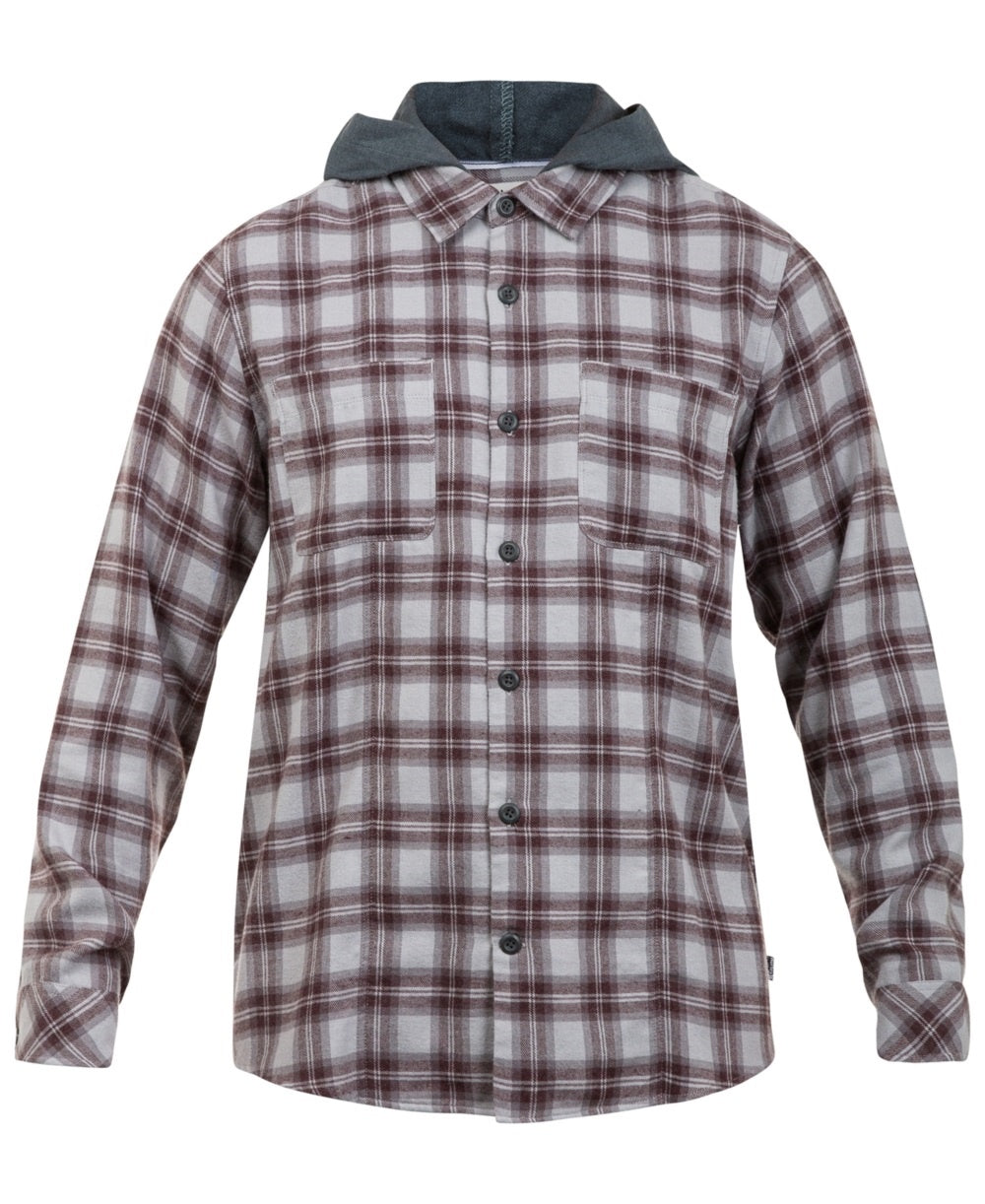 Hurley Men's Crowley Washed Hooded Long Sleeve Shirt Charcoal Size Medium