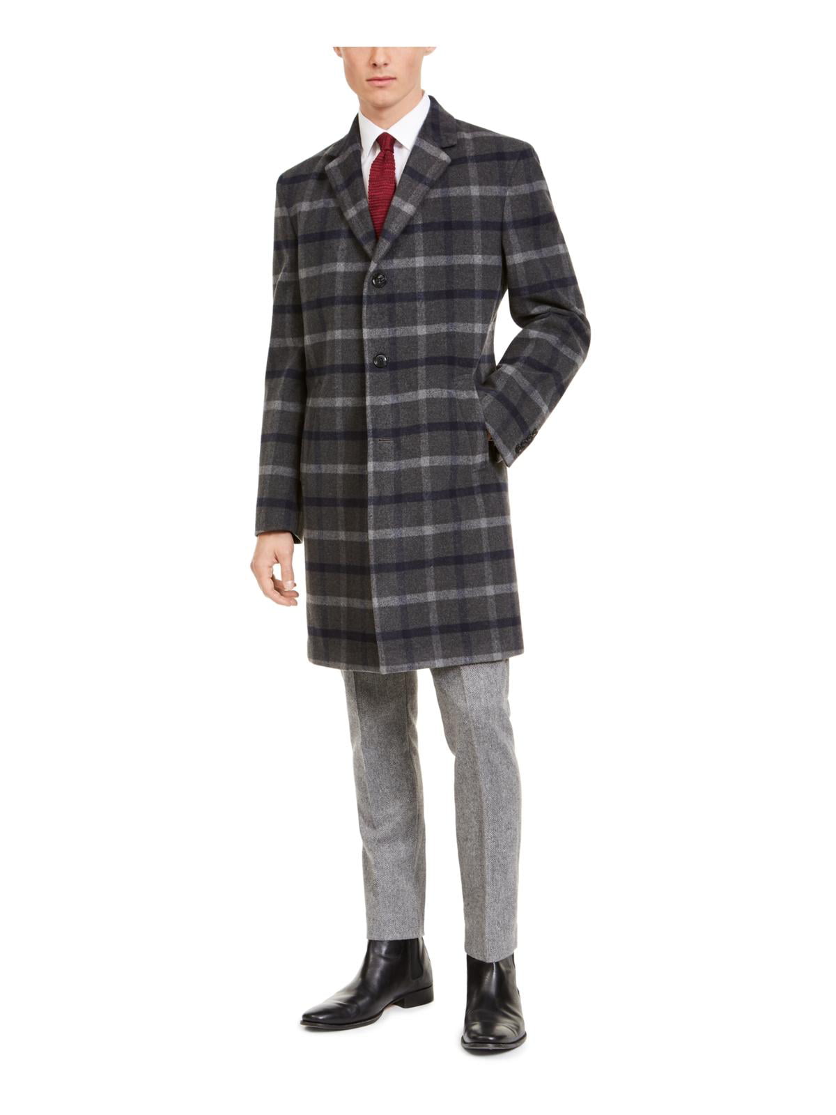 Tommy Hilfiger Men's Addison Wool Blend Modern Fit Top Coat Gray Size 44