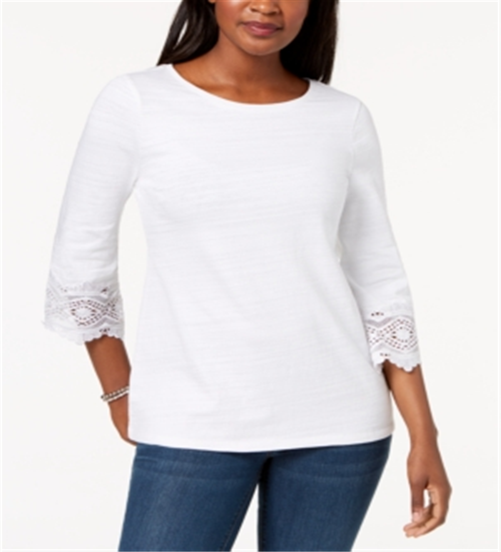 Charter Club Women's Cotton Lace Trim Top White Size X-Large