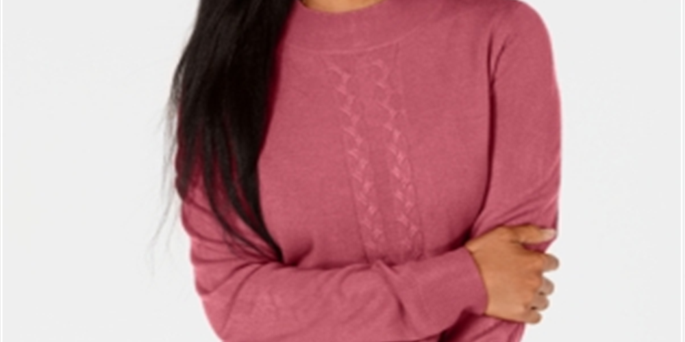 Karen Scott Women's Cable Front Mock Neck Sweater Pink Size XX-Large