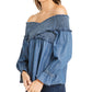 INC International Concepts Women's 79 Off Shoulder Long Sleeve Casual Top Blue Size Petite Small