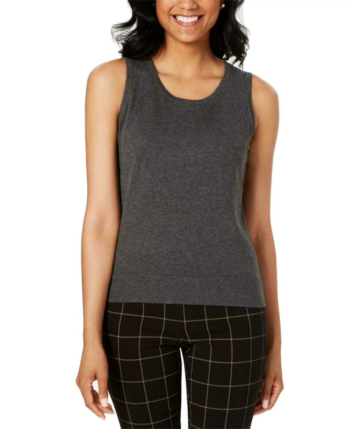 Charter Club Women's Sleeveless Crew Neck Sweater Gray Size Large
