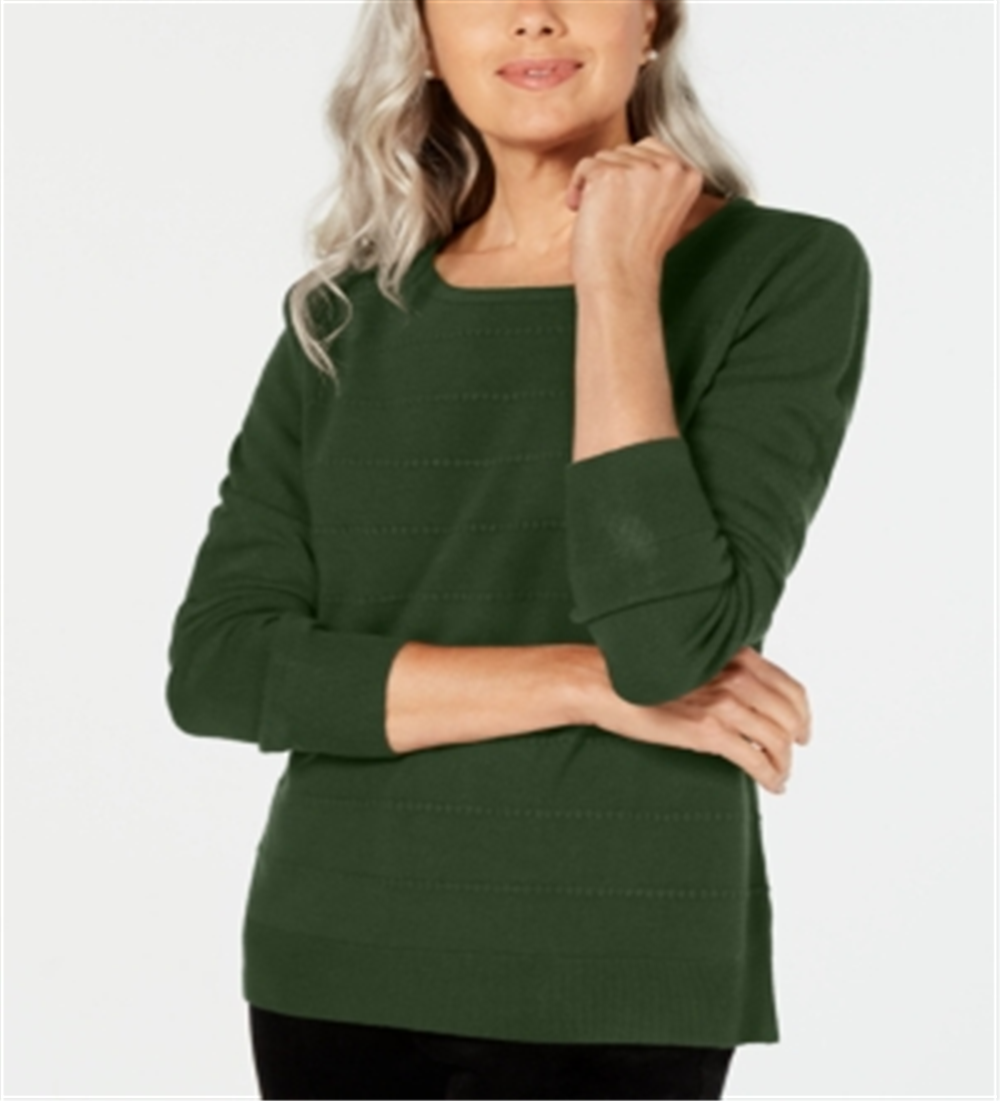 Karen Scott Women's Textured Stripe Sweater Green Size Large