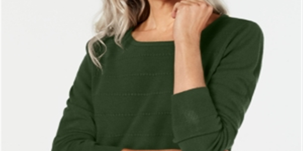 Karen Scott Women's Textured Stripe Sweater Green Size Large