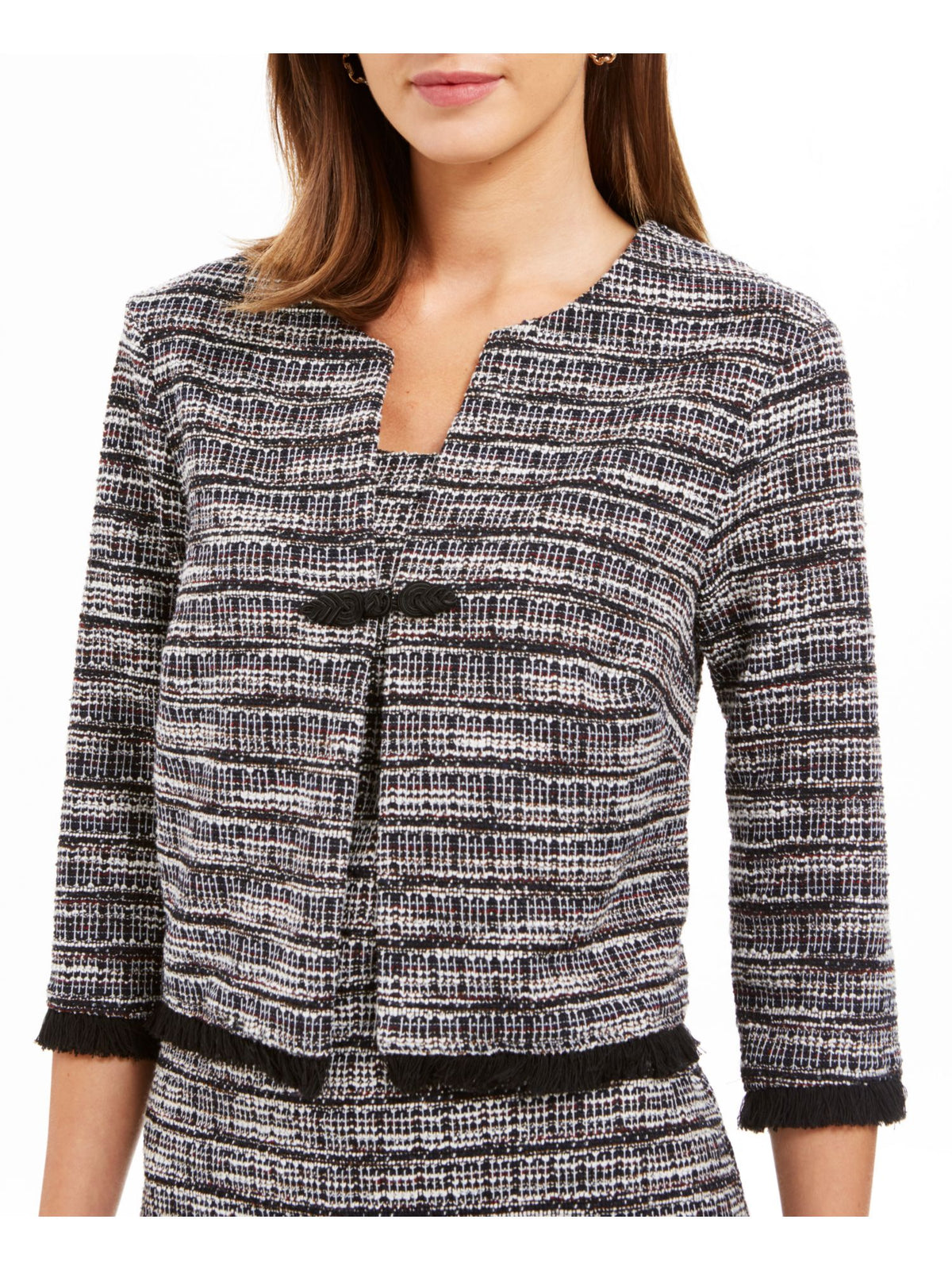 Connected Women's Tweed Dress & Fringe Jacket White/Wine Size 10