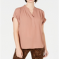 Charter Club Women's Split Neck Top Brown Size Large
